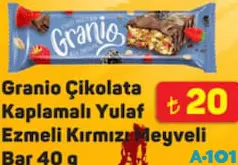 GRANİO ÇİKOLATA KAPLAMALI YULAF EZMELİ KIRMIZI MEYVELİ BAR 40 G